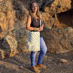 Zero Waste Macramé Bag, Bohemian cotton macrame tote, Natural fiber macrame bag, Geometric knot macrame bag, Sustainable macrame handbag