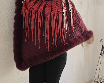 Handmade Macrame Capes in Bohemian Style Cotton Yarn with Long Fringe