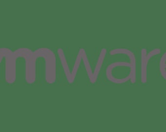 Op de afbeelding: Het VMware-logo is een grijs woordmerk met een gestileerd lettertype. Het woord "vmware" staat in kleine letters.