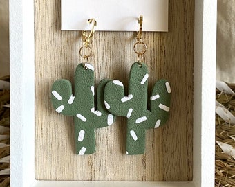 Cactus Huggie Earring - Green Summer Dangle Earring - Handmade Polymer Clay Earrings - Hypoallergenic