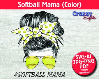Diseño de moño desordenado de Softball Mama (Descarga digital)
