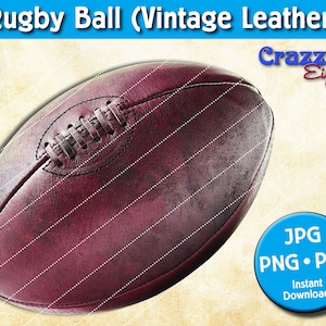 Rugby Ball - Vintage Leather Rugby Ball aka Quanco • pdf jpg png • transparent printable digital downloadable files