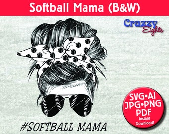 Diseño de moño de mamá de sóftbol: Cricut, Silhouette, Glowforge (descarga digital)