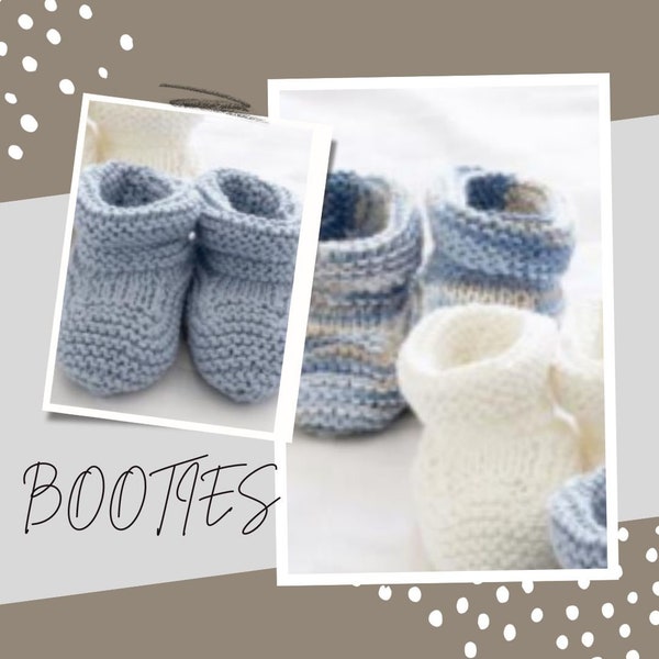 PDF Knitting pattern- baby girls/boys/unisex booties bootees boots shoes in sizes Newborn,0-3 & 3-6 months. Written in English. Bootes shoes