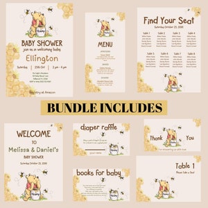 Winnie de Pooh Bear babyshower uitnodiging jongen Instant Download uitnodigingssjabloon Canva bewerkbare uitnodiging tekensjabloon Welkomstdouche