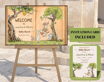 Digital Classic Winnie The Pooh and Friend Story Book Welcome Sign For Baby Shower Entrance Door Editable Welcome Sign Instant Download