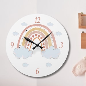 Boho Wall Clock For Nursery Room Children Rainbow Numbered Frameless Clock Kids BedRoom Decor Wall Art Baby Shower Birthday Gift Tell Time