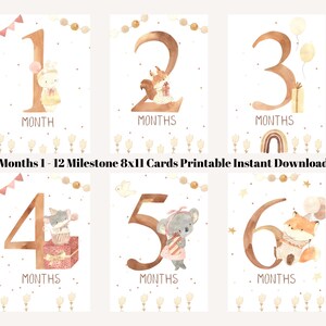 Instagram, carte d'étape bohème pour petite fille, mise à jour du mois d'anniversaire 1 à 12 faire-part pour chambre d'enfant, impression sur les réseaux sociaux