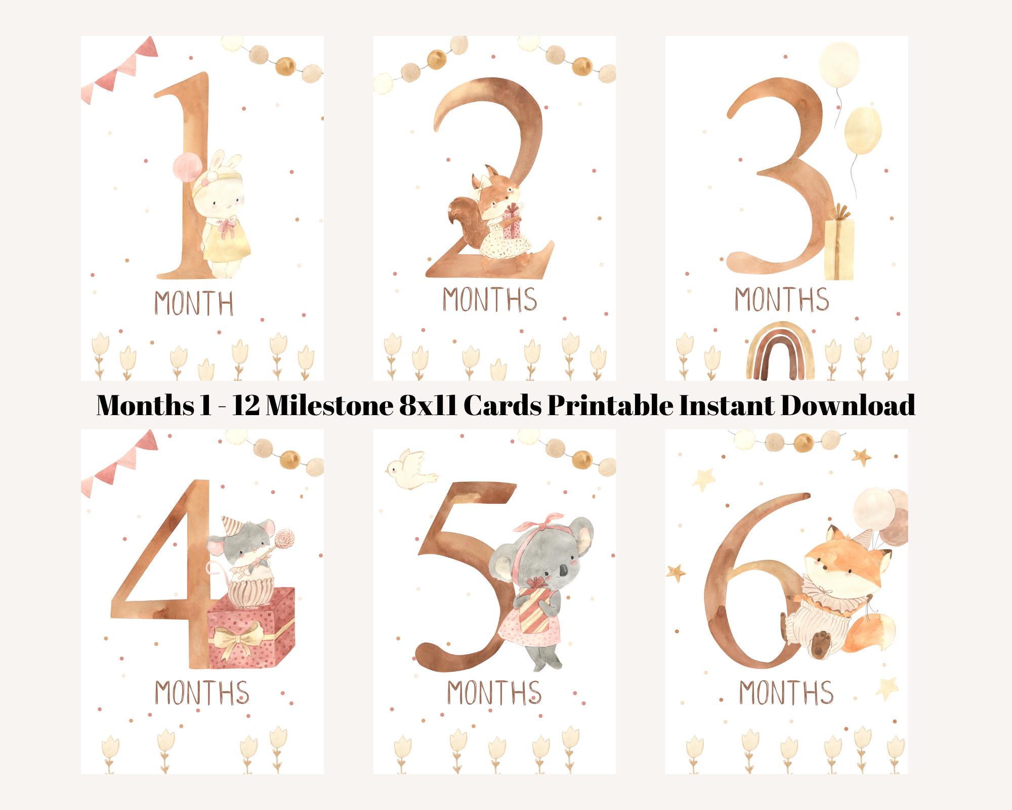 Boho Baby Milestone Card Monthly Social Medial Post Watercolor Animals ...