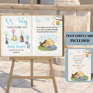 Klassiek Winnie de Poeh-verhaalboek welkomstbord voor entreedeur babyshower Direct downloaden en gratis personaliseren bewerkbare uitnodigingskaart