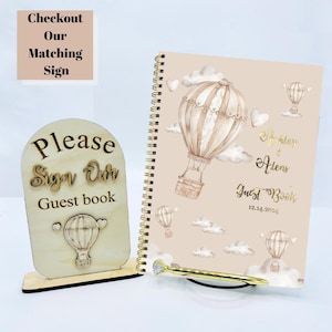 Hot Air Balloon Guest Book Custom Alternative Scrap Book Album Personalized Keepsake Memory Journal Gender Neutral Baby Shower Gift Book