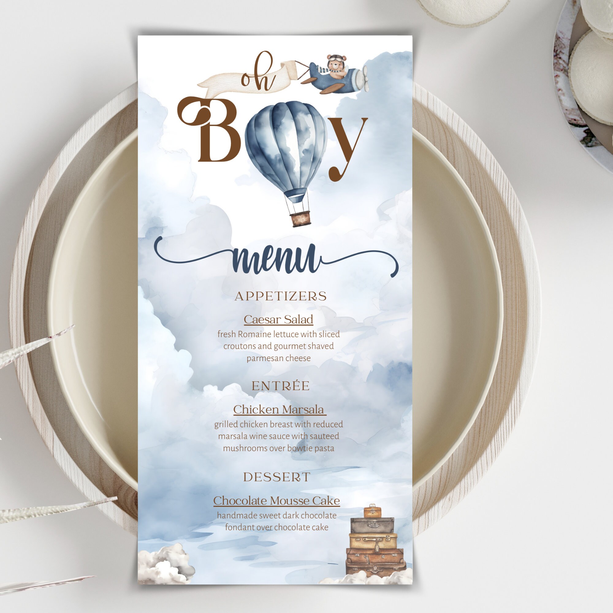 Oh Boy Adventure Awaits, It's a Boy, Baby Shower Dinner Menu Template ...