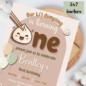 Knoedel eerste verjaardagsuitnodiging Dim Sum Bao knoedel baby kleine knoedel uitnodigen onze kleine knoedel teken jongen eerste verjaardag uitnodigen kawai