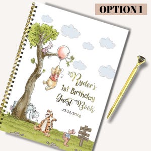 Winnie The Pooh First Birthday Guest Book Custom GuestBook Alternative Scrap Book Album Personalized Keepsake Memory Book Pooh and Friends