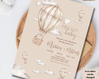 Hot Air Balloon Baby Shower Invitation, Gender Neutral Invite (Digital Download)