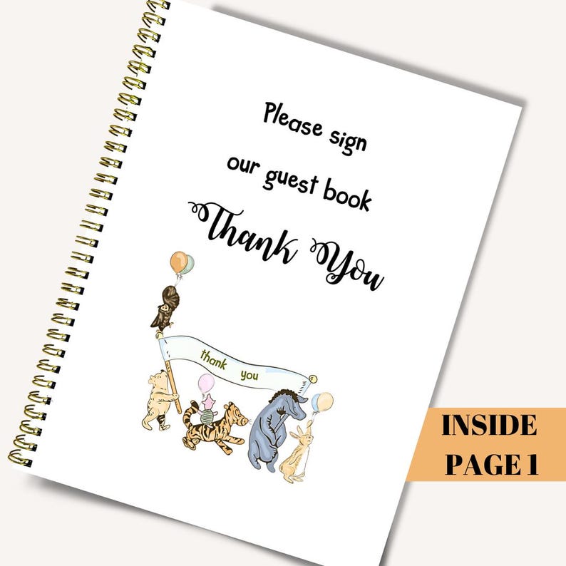 Make your baby shower memorable with our Winnie The Pooh Baby Shower Guest Book, a custom shower guest book that adds a personal touch to your celebration. This personalized gift idea is perfect for a boy baby shower and serves as a charming keepsake