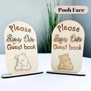 Classic Winnie the Pooh Guest Book Sign Baby Shower Gift Wooden Sign 1st Birthday Party Table Decor Please Sign Our Guest Book Signage
