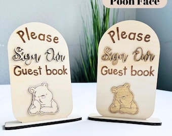 Classic Winnie the Pooh Guest Book Sign Baby Shower Gift Wooden Sign 1st Birthday Party Table Decor Please Sign Our Guest Book Signage