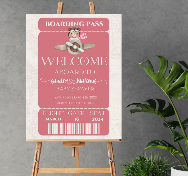 Oh Baby Airplane Bear It's a Girl Baby Shower Sign Instant