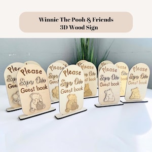 Winnie de Poeh-gastenboekbord, 3D houten babyshowerdecoratie