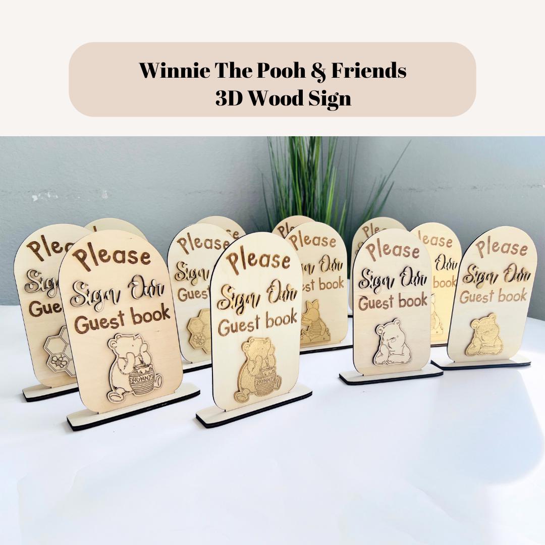 Winnie the Pooh Guest Book Sign Baby Shower Gift Sign Wooden Guest Book Sign Wood Stand Sign Table Decor Please Sign Our Guest Book Signage