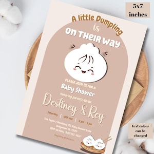 Our Little Dumpling Invitation Baby Shower Decor Dim Sum Balloon Bao Bun White Dumpling Theme Boy First Birthday Canva Editable Download