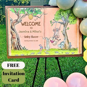Classic Winnie The Pooh and Friend Story Book Welcome Sign Baby Shower Entrance Sign Christening Sign For Boy Baptism Religious Communion