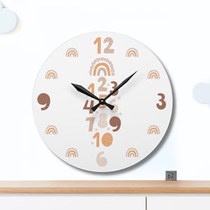 Gender Neutral Nursery Wall Clock Rainbow Number Clock Boho Children Bedroom Decor Clock Montessori Learning Wall Clock Kid Birthday Gift
