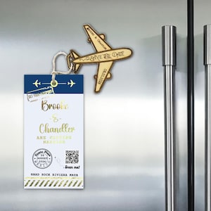 Save The Date Wedding Magnet With Boarding Passport Tag Destination Venue Travel Invite Engraved Plane Bride And Groom Day Fridge Magnet