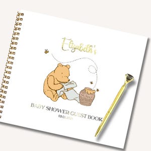 Classic Winnie The Pooh Baby Shower Guest Book Personalized Journal Memory Book Shower Alternative Scrap Book Album Keepsake Notebook Gift