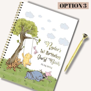 Winnie The Pooh First Birthday Guest Book Custom GuestBook Alternative Scrap Book Album Personalized Keepsake Memory Book Pooh and Friends