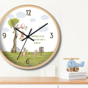 Reloj de pared de Winnie the Pooh para regalo de baby shower, decoración de pared para guardería, aula Montessori, aprendizaje de números, reloj de madera, oso Pooh
