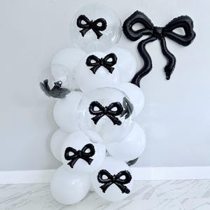 Black Coquette Bow Balloon Bouquet Garland Mini Bow Balloon For Bridal Shower Party Anniversary Black and White Bow Balloon Arch Kit Decor