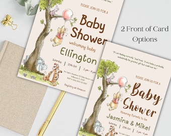 Classic Winnie The Pooh Baby Shower Invitation Bundle Template Instant Download Printable Shower Welcome Sign First Birthday Editable