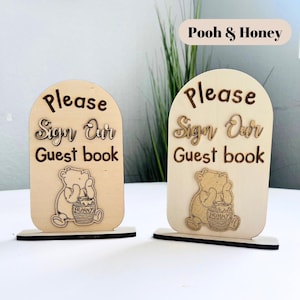 Winnie the Pooh and Honey Pot Guest Book Sign Baby Shower Gift Wooden Sign 1st Birthday Party Table Decor Please Sign Our Guest Book Signage