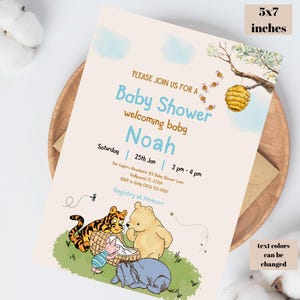 Personalized Classic Winnie The Pooh Baby Shower Invitation Template Instant Download Pooh and Friends Quote Custom Color Thank You Card
