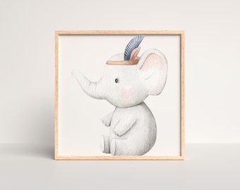 Baby Elephant Boho Nursery 4 Set Printable Gender Neutral Wall Art