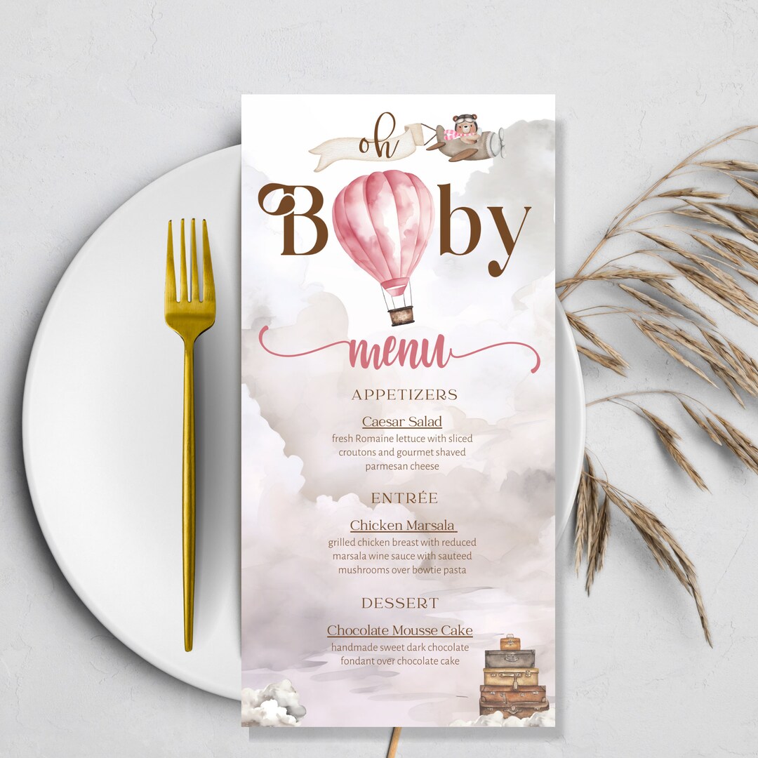 Oh Baby Adventure Awaits It's a Girl Baby Shower Dinner Menu Template