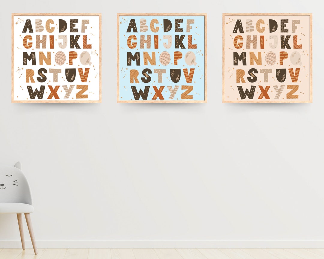 Boho Alphabet Wall Art Decor for Nursery or Toddler Room in a Set of 3 ...