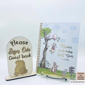 Winnie The Pooh First Birthday Guest Book Custom GuestBook Alternative Scrap Book Album Personalized Keepsake Memory Book Pooh and Friends