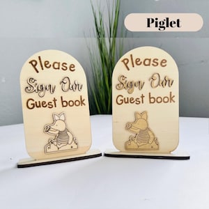 Winnie the Pooh Piglet Guest Book Sign Baby Shower Gift Wooden Sign 1st Birthday Party Table Decor Please Sign Our Guest Book Signage