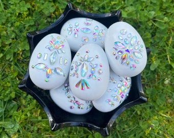 Jeweled Easter Egg Ornaments, Set of 6, Rhinestone Decor