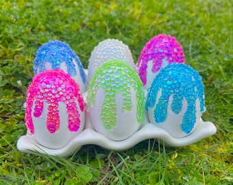 Dripping Glass Beaded Easter Eggs: Color Shift Ornaments, Set of 6
