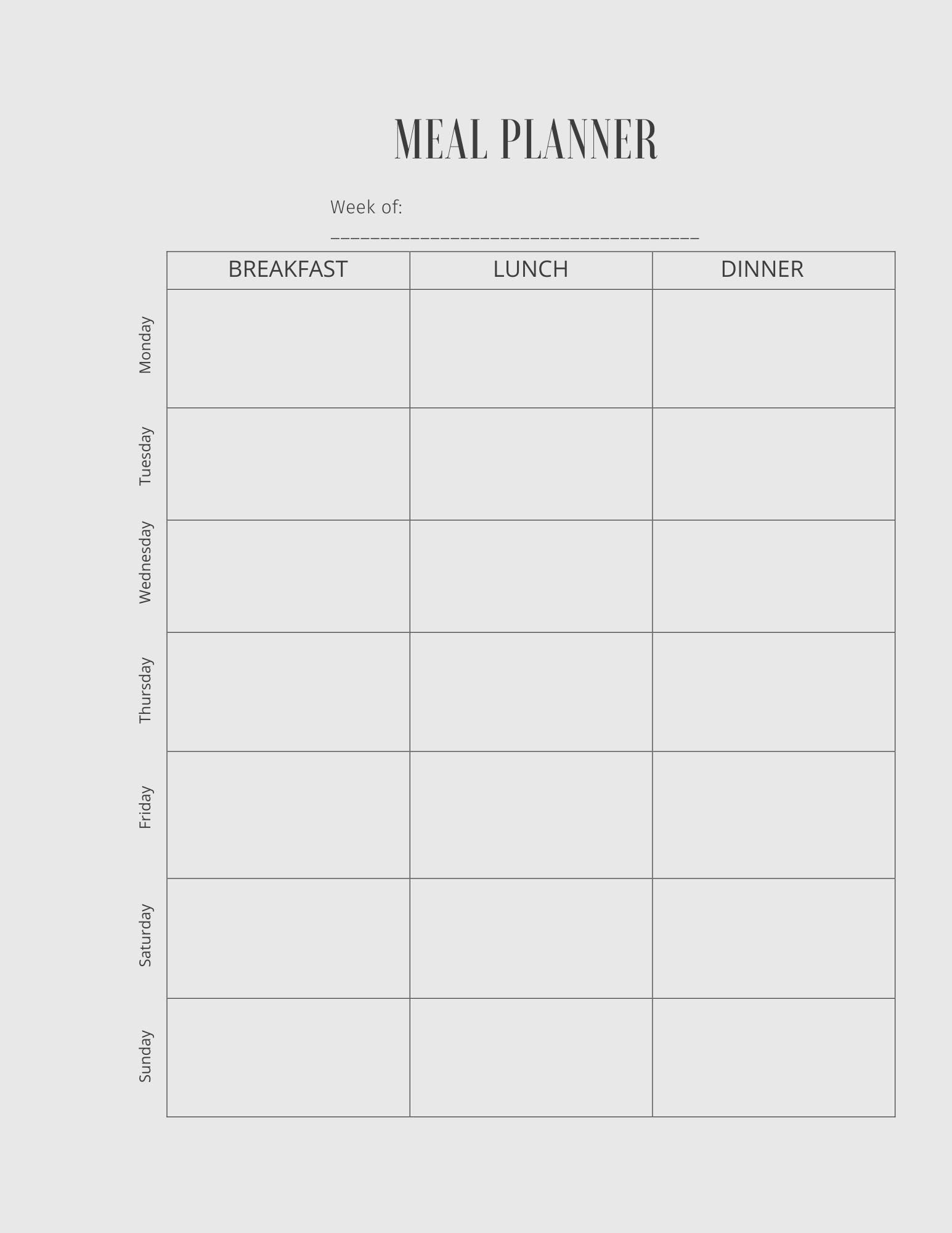 Editable Meal Planner, Printable Meal Planner, Daily, Weekly, Simple