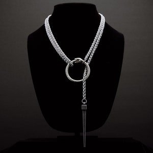 Lariat necklace with spike pendant, Stainless Steel