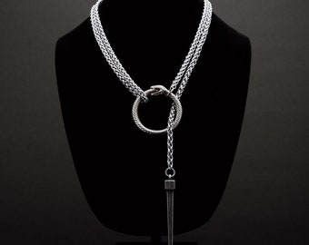 Lariat necklace with spike pendant, Stainless Steel