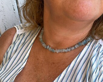 Gemstone Choker Necklace made of aquamarine gemstones