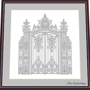 The gates 4– Blackwork Pattern, Needlepoint Pattern Digital – PDF, instant download