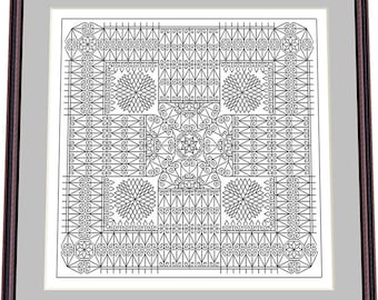 Renda de jardim – Padrão de bordado preto, Padrão de tapeçaria digital – PDF, download instantâneo