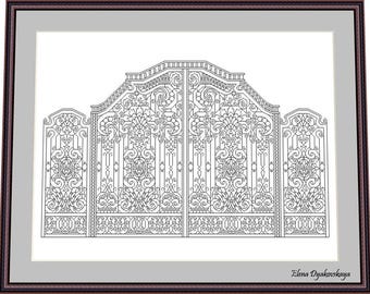 Os portões 8 – Padrão Blackwork, Padrão Needlepoint Digital – PDF, download instantâneo